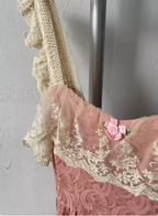 French Style Blush Pink Spaghetti Strap Square Neck Lace Jacquard Satin Prom Dresses Evening Dresses