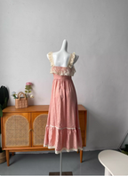 French Style Blush Pink Spaghetti Strap Square Neck Lace Jacquard Satin Prom Dresses Evening Dresses