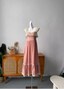French Style Blush Pink Spaghetti Strap Square Neck Lace Jacquard Satin Prom Dresses Evening Dresses