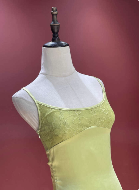 Fresh Elegant Pale Yellow Green Spaghetti Strap Lace Satin Prom Dresses Evening Dresses