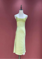 Fresh Elegant Pale Yellow Green Spaghetti Strap Lace Satin Prom Dresses Evening Dresses