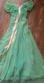 Fresh Green A-Line Ruffled Chiffon Long Prom Dresses Evening Dresses