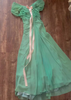 Fresh Green A-Line Ruffled Chiffon Long Prom Dresses Evening Dresses