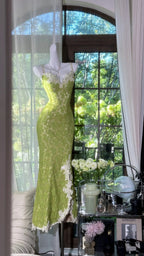 Fresh Green Mermaid Strapless Backless Criss-Cross Lace Long Prom Dresses Evening Dresses