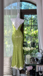 Fresh Green Mermaid Strapless Backless Criss-Cross Lace Long Prom Dresses Evening Dresses