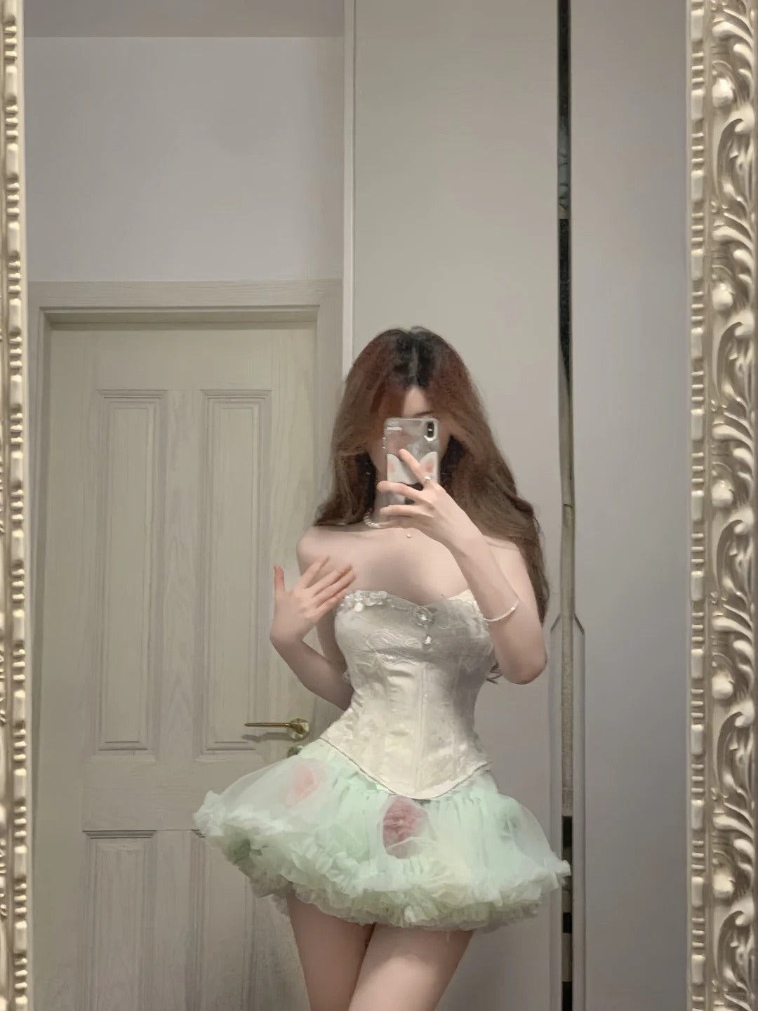 Fresh Green Tulle Herringbone Bustier Mini Homecoming Dresses Secondary image
