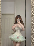Fresh Green Tulle Herringbone Bustier Mini Homecoming Dresses