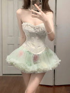 Fresh Green Tulle Herringbone Bustier Mini Homecoming Dresses