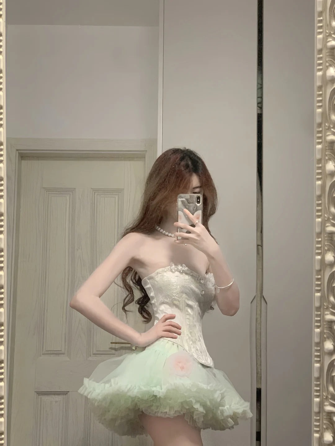 Fresh Green Tulle Herringbone Bustier Mini Homecoming Dresses