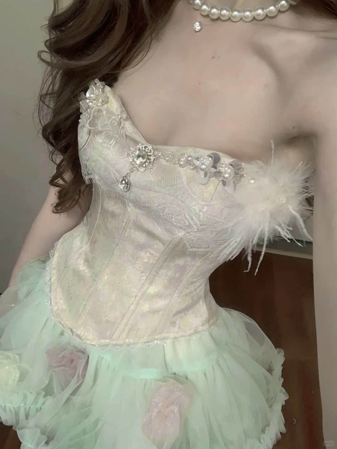 Fresh Green Tulle Herringbone Bustier Mini Homecoming Dresses