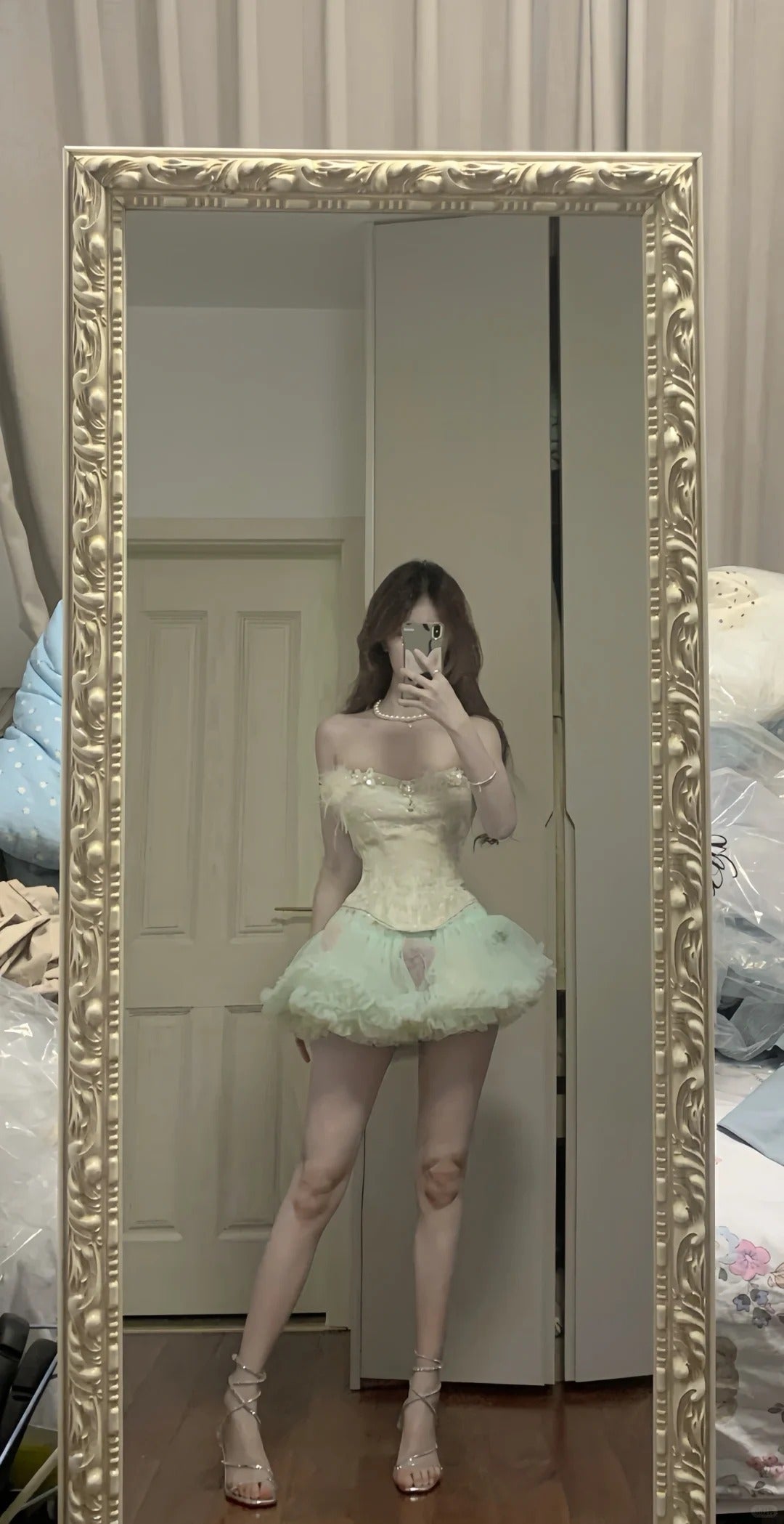 Fresh Green Tulle Herringbone Bustier Mini Homecoming Dresses