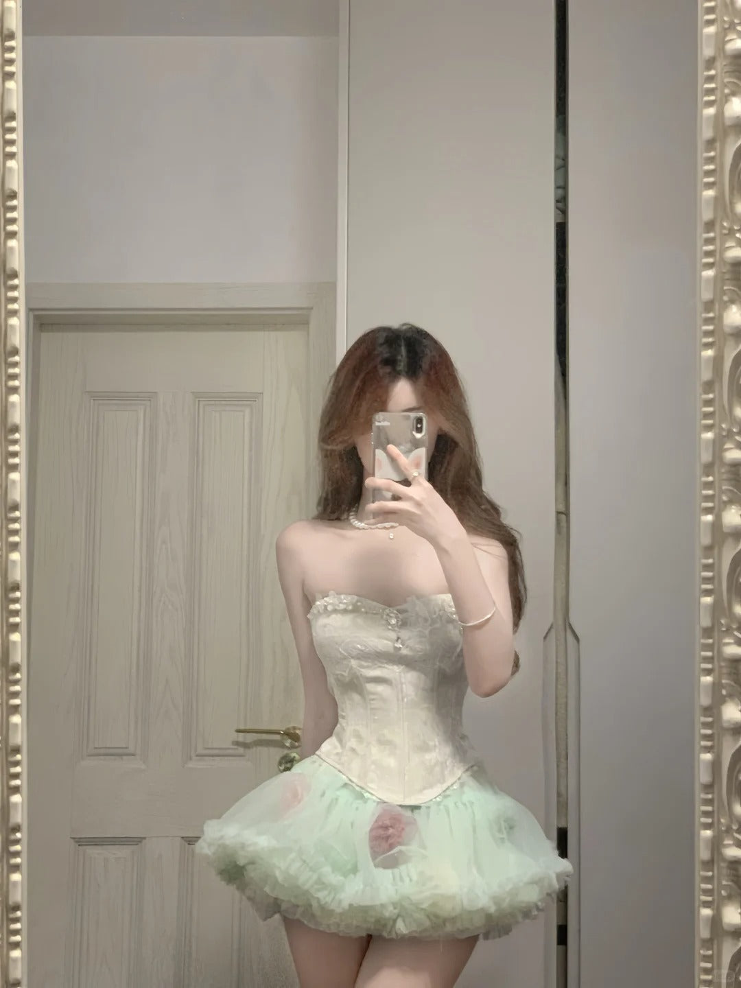 Fresh Green Tulle Herringbone Bustier Mini Homecoming Dresses Main image