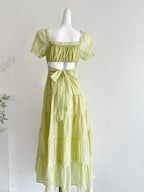 Fresh Light Green A-Line Short-Sleeved Back Hollow Long Prom Dresses Bridesmaid Dresses