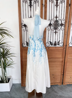 Fresh Printed A-Line Halter Neck Satin Long Prom Dresses Evening Dresses