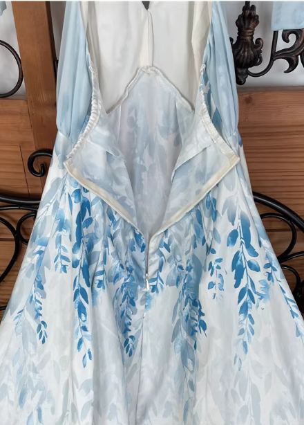 Fresh Printed A-Line Halter Neck Satin Long Prom Dresses Evening Dresses