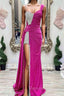 Fuchsia Asymmertrical Beaded Crystal Prom Dresses