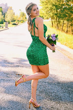 Fuchsia Deep V Neck Sequin Mermaid Prom Dresses