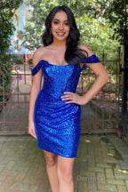 Fuchsia Detachable Off the Shoulder Sequins Tight Homecoming Dresses
