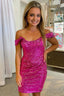 Fuchsia Detachable Off the Shoulder Sequins Tight Homecoming Dresses