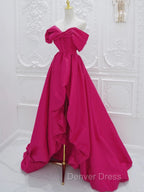 Fuchsia High Low Off Shoulder Prom Dress, High Low Prom Dress