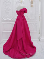 Fuchsia High Low Off Shoulder Prom Dress, High Low Prom Dress