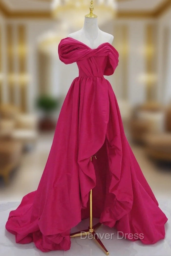 Fuchsia High Low Off Shoulder Party Dresses, High Low Prom Dresses Formal Dresses Main image