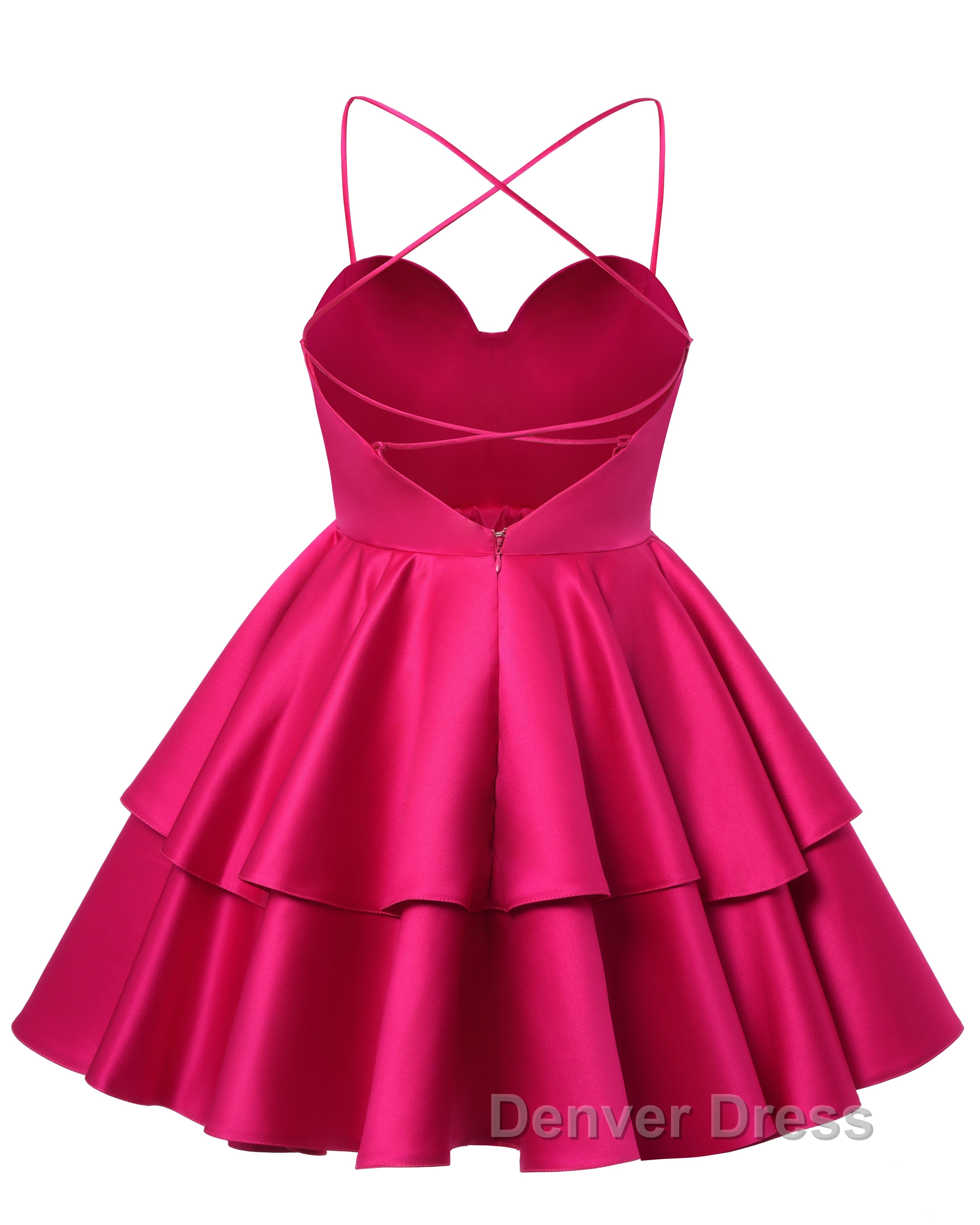 Fuchsia Satin Homecoming Dresses Sweetheart Neck Tiered Short Graduation Dresses