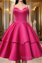 Fuchsia Satin Homecoming Dresses Sweetheart Neck Tiered Short Graduation Dresses