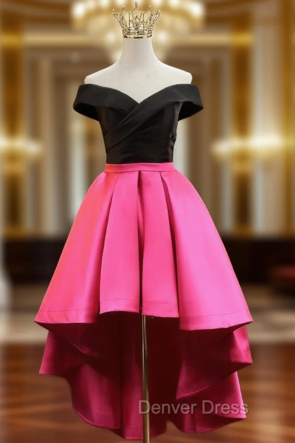 Fuchsia Satin Off the Shoulder Prom Dresses