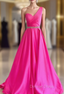 Fuchsia Satin One Shoulder Pleats Prom Dresses