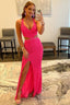 Fuchsia Sequins Criss Cross Straps Prom Dresses