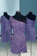 Fuchsia Sequins Homecoming Dresses with Sleeves