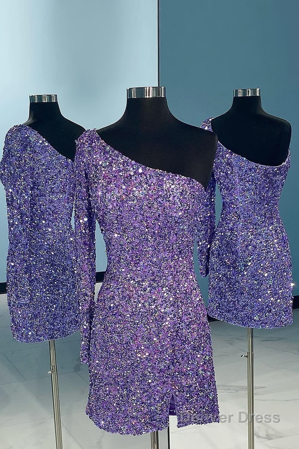 Fuchsia Sequins Homecoming Dresses with Sleeves
