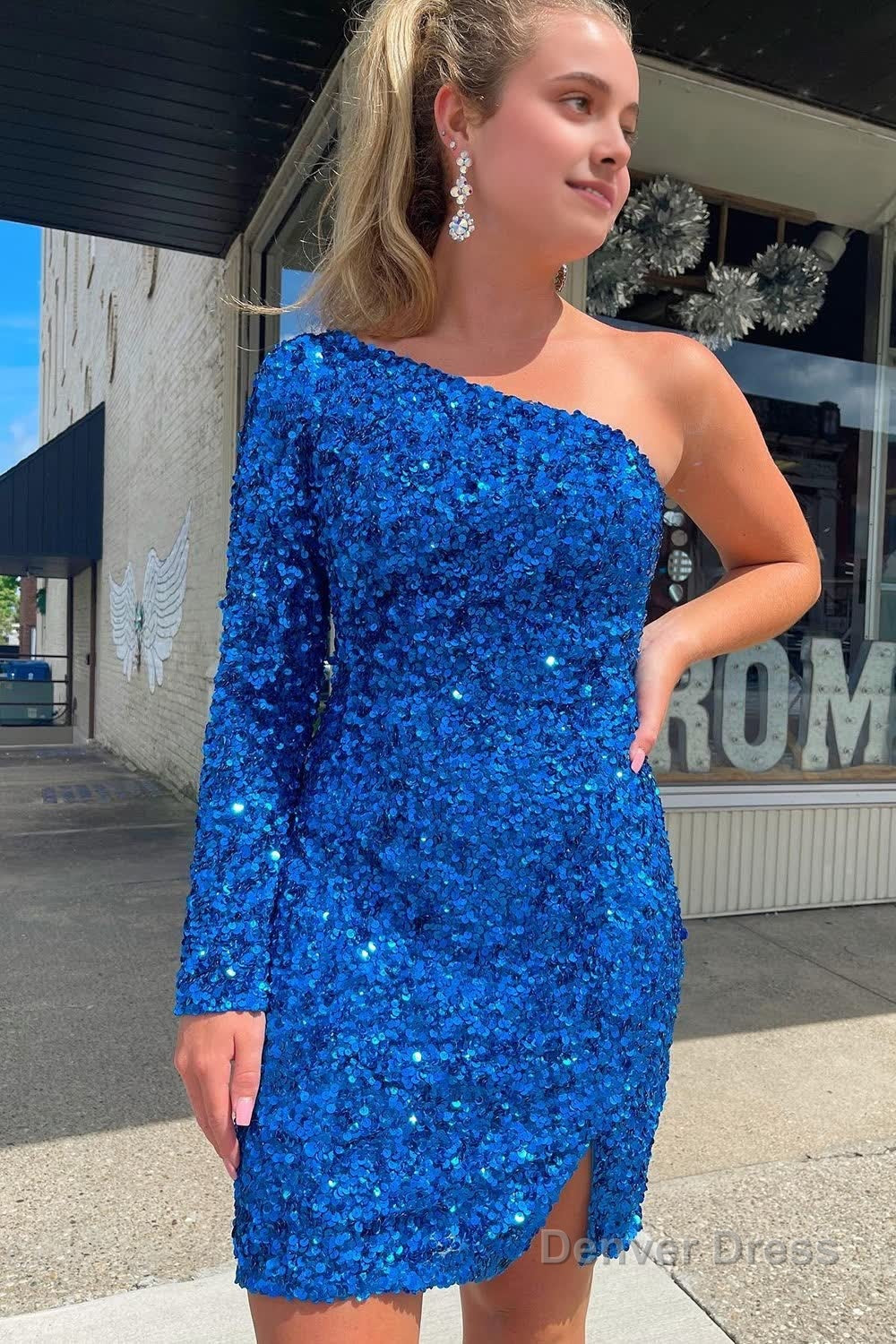 Fuchsia Sequins Homecoming Dresses with Sleeves