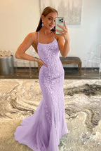 Fuchsia Spaghetti Straps Appliques Prom Dresses