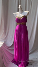 Fuchsia Sweetheart Neckline Retro Chiffon Ball Gown Bright Wedding Dresses