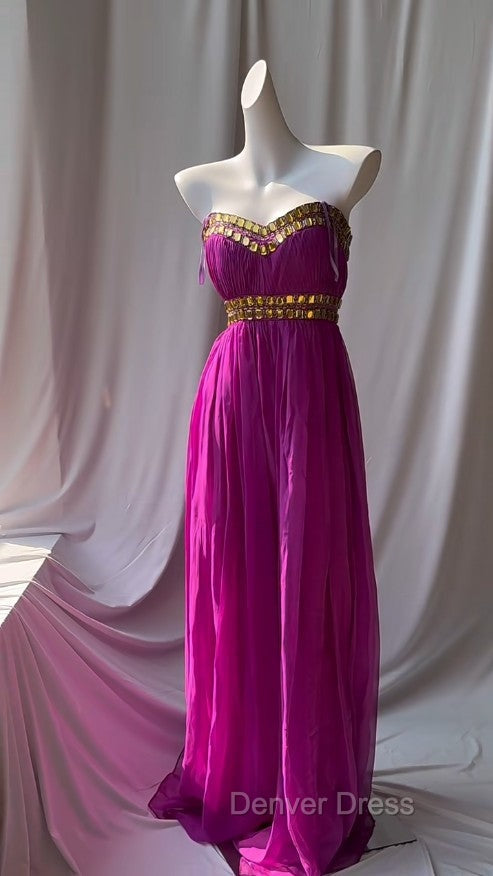 Fuchsia Sweetheart Neckline Retro Chiffon Ball Gown Bright Wedding Dresses