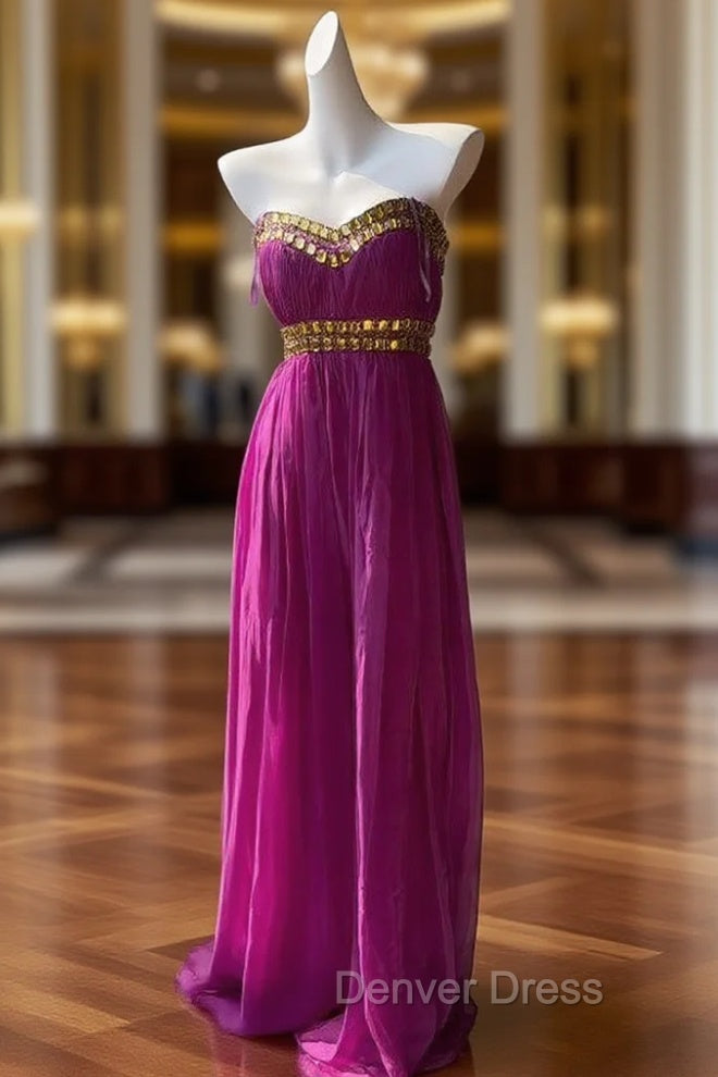 Fuchsia Sweetheart Neckline Retro Chiffon Ball Gowns Bright Wedding Dresses Main image