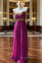 Fuchsia Sweetheart Neckline Retro Chiffon Ball Gowns Bright Wedding Dresses