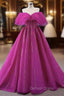 Fuchsia Tulle Beading Off the Shoulder Prom Dresses