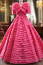 Fuchsia V Neck Tiers Prom Dresses With Jacket