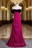 Fuchsia Velvet Strapless Pleats Prom Dresses