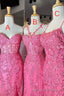 Gorgeous Hot Pink Lace Appliques Long Formal Dresses