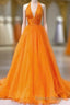 Elegant Orange Halter A Line Long Prom Dresses