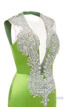 V-Neck Mermaid Brush Train Hollow Sleeveless Beading Evening Dresses