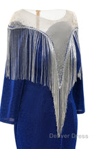 Deep V-neck Shiny Royal Blue Long sleeves Mermaid Prom Dresses