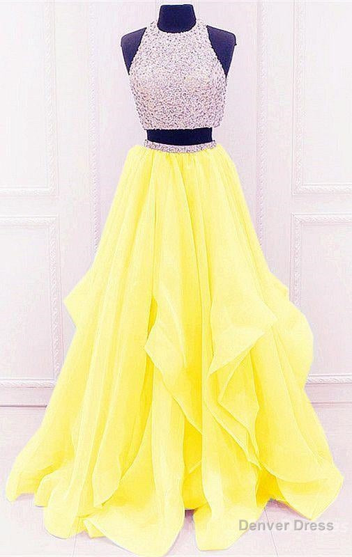 yellow prom dresses two piece prom dresses Tow pieces prom dresses sparkle prom dresses Main image