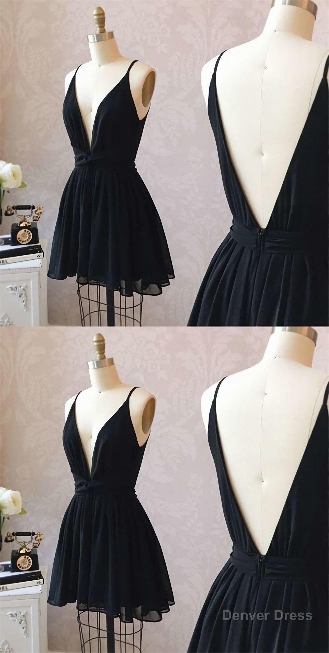 Cute Black Chiffon Short Little Black Homecoming Dresses