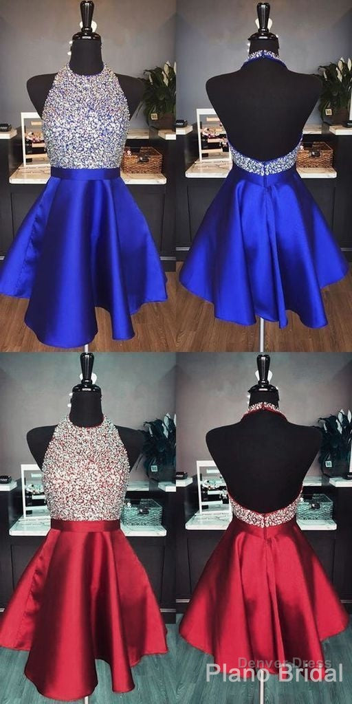 Halter Neck Homecoming Dress, Short Beaded Graduation Dress, Dance Dress, Sweet 16 Dresses
