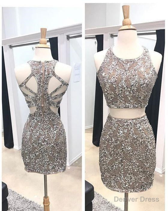 Two Piece Homecoming Dress, Beaded Homecoming Dress, Sheath Homecoming Dress, Open Back Homecoming Dresses Main image